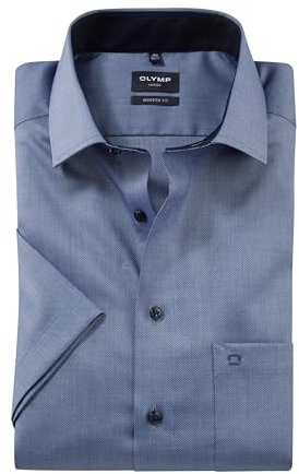 OLYMP Hemd Halbarm Luxor, Modern Fit, Bügelfrei, Knitterfrei, 100% Baumwolle, New Kent Kragen, Kurzarm 1/2