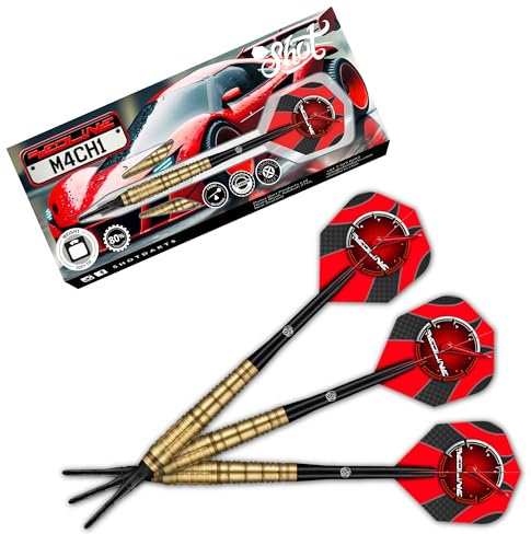 Shot! Redline Mach One Steeldarts 20g – 80% Tungsten Darts mit Gold-Titanbeschichtung für Präzisionswürfe