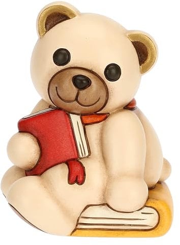 THUN, Teddy con Libro in Ceramica Decorata a Mano, Statuine da Collezione, Idea Regalo, 6.3 x 5.5 x 8.6 cm h
