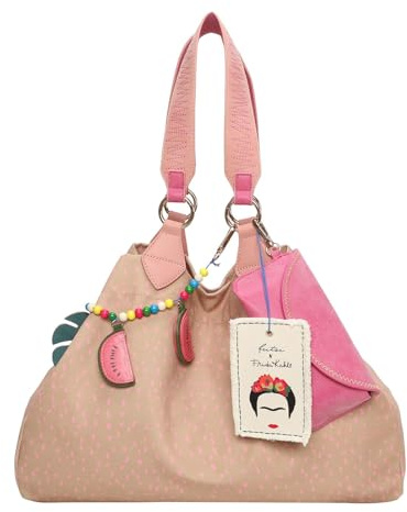 Fritzi x Frida Kahlo Izzy Limited Denim Shopper Damen Schultertasche Handtasche Freizeit Alltag Arbeit Festival Druckknopf Canvas 29 x 42 x 15 cm – Rosa, Pink, Lila, Grün, Orange, Blau