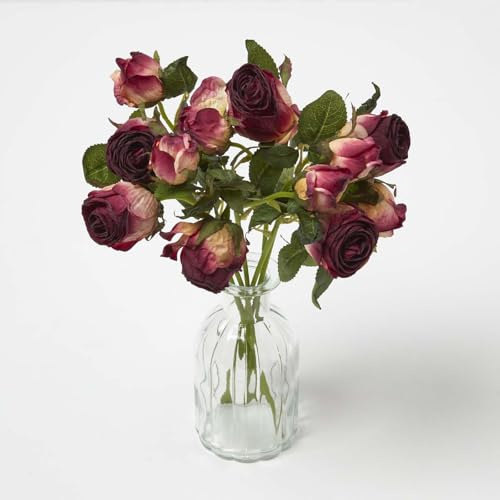 Homescapes Real Touch Kunstblumen Rosen zweifarbig dunkelrot/apricot, Trockenblumenstrauß künstlich 37 cm, Kunstblumen wie echt