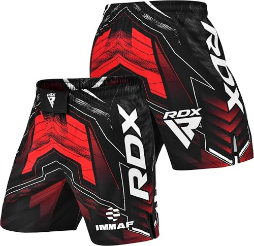 RDX IMMAF Short de combat et d'entraînement en tissu léger avec taille élastique, fentes latérales pour une mobilité complète, convient pour la boxe, le muay thai, le kickboxing, la gym