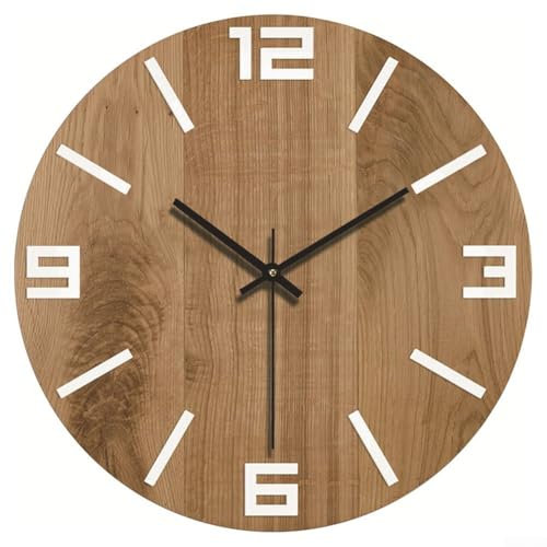 Retro-Vintage-Wanduhr aus Holz, 30 cm, rund, leiser Betrieb, digitale Dekoration (B)