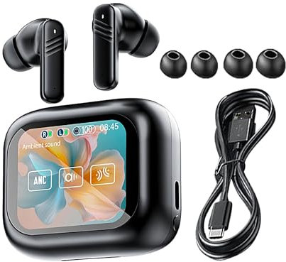 Auricolari wireless, Auricolari cordless sportivi - Cuffie wireless con controllo touch schermo a colori, Auricolari intrauricolari con custodia di ricarica wireless