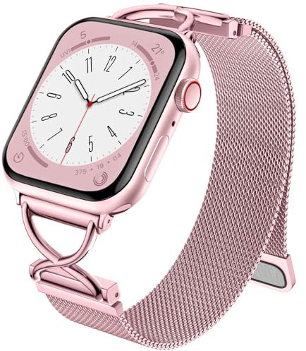 CeMiKa Metall Armband Kompatibel mit Apple Watch Armband 40mm 41mm 42mm 38mm, Dual Magnetisch Edelstahl Ersatzband für iWatch Series 10 9 8 7 6 5 4 3 2 1 SE SE2, Damen Herren, RoseRosa