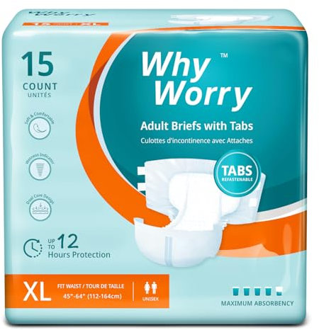 WhyWorry Windeln für Erwachsene, Inkontinenz Slip für Frauen und Männer, Erwachsenen Windel mit maximale Saugfähigkeit, Auslaufschutz über Nacht, Unisex, Größe XL, 60 Stück (4 Packungen von 15)