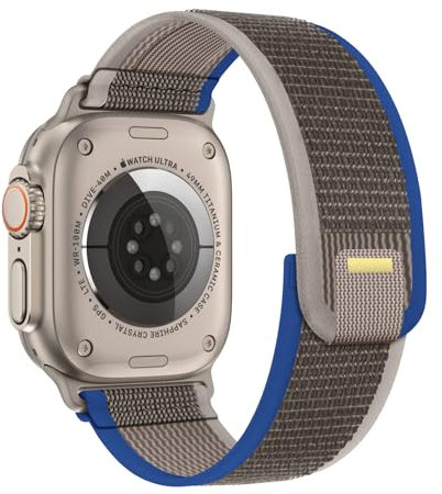 Fullife Bracelet en nylon compatible avec Apple Watch 49 mm, 46 mm, 45 mm, 44 mm, 42 mm, bracelet sport Trail Loop pour iWatch Ultra 3 2 1 Série 11 10 9 8 7 6 SE 5 4 3 2 1, gris/bleu