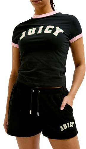 Juicy Couture Damen Perkin Damenshorts Sommershorts aus Frottee mit Appliaktionen in versch. Farben Lässige Shorts, Black, XS