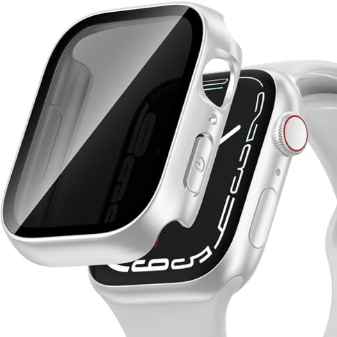 Kawoco Hülle für Apple Watch Series 6/5/4/SE 44mm Schutzhülle Anti Spy, Hard PC Wasserdichtes Schutzhülle Privatsphäre Hartglas Displayschutz für iWatch 44mm Silber