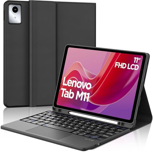 IVEOPPE Case Keyboard for Lenovo Tab M11 11 inch, UK Layout Touchpad Keyboard for Lenovo Tab M11 (TB330FU/TB330XU), Cover with Magnetic Detachable Trackpad Keypad, Black