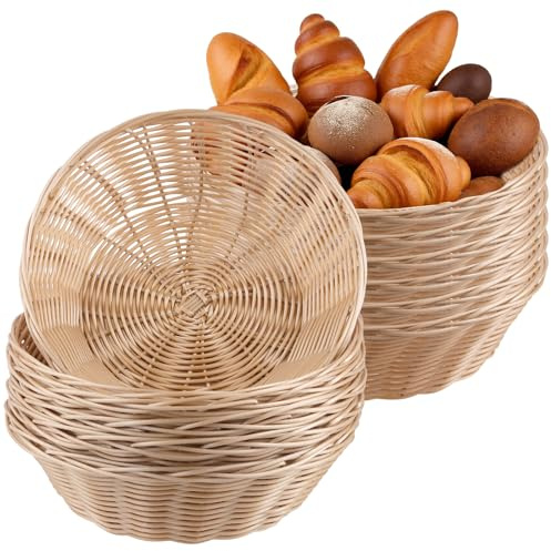 FUNSUEI Set di 12 Cestini per Pane Rotondi in Plastica, Multiuso per Hotel, Ristorazione e Casa, 22 x 6 cm, Giallo