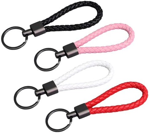 4 Pcs Porte-Clés en Cuir Tressé, Porte Clef Voiture Multifonction Porte-clés Design Tissé à la Main Accessoire Mode Élégant Pour Hommes Et Femmes Pendentif Clé pour Clés de Voiture Maison et Bureau