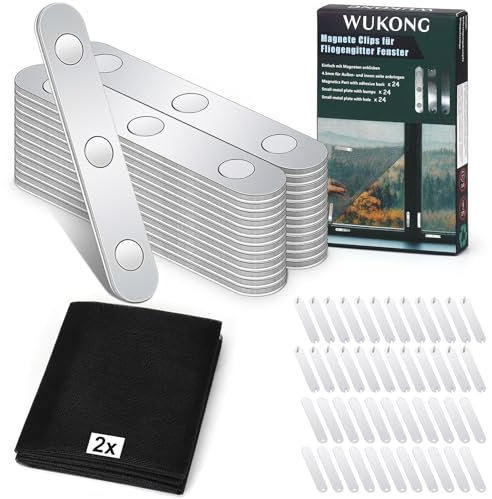 Wukong Fliegengitter Fenster 2er Set mit Magnet Click – 2 Moskitonetze 150x130 cm zuschneidbar, 24er Magnet-Set, einfache Montage ohne Bohren, wiederverwendbar, Insektenschutz Innen & Außen