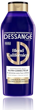DESSANGE Nutri-Concealer-Shampoo, Blau, kalifornisches Blond, 280 ml | Milchsäure & Manuka-Honig, neutralisiert gelbe Reflexe, nährt gebleichtes Haar, Glanz & Geschmeidigkeit