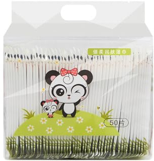Keenso Mini Portable Single Facial Wash 50PCs/pack, Gentle Touch for Face and Hands, Comfortable for the Trip (Panda Meimei 50 pieces of pack)