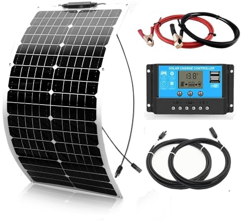 Flexible Solarpanel Kit 50w Solar Set 12V, 50Watt Solaranlage Wohnwagen | Solarmodul Komplettset mit 10A 12V/24V Solar-laderegler Solarkabel für 12v Batterien Wohnmobil Camping Boot