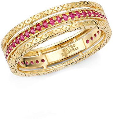Beydodo Eheringe 750er Gold, Damen Ring mit Rubin 0.2ct Bandring Verlobungsringe Frauen Ringe Hochzeit Memoir Gr.55 (17.5)