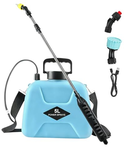 VIFERR Pulverizador Electrico para Plantas 5L, Pulverizador de Presión a Batería Recargable, con 3 Boquillas de Nebulización y Correa de Hombro Ajustable, para Jardín Pulverizar Pesticidas