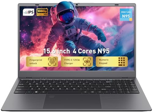 RIANIFEL Computer portatile, 15,6 pollici 1920x1080 FHD IPS Display, 12GB RAM/256GB SSD Notebook PC con 4 core N95 (Beats 6500Y), supporto impronte digitali, WiFi 5, BT 5.0 per affari e scuola