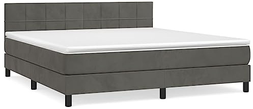 mtlskopl Boxspringbett 180x200 cm Samt Dunkelgrau mit Taschenfederkern Matratze & Topper verstellbares Kopfteil Modernes Design für Schlafzimmer Gästezimmer Jugendzimmer