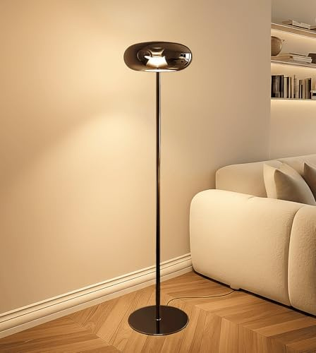 NEONA LUMIRA LED Stehleuchte Dimmbar im Pilzdesign, Retro Stehlampe mit Touch-Dimmer aus Glas und Metall, Warmweiß 2700K, 450 Lumen (Schwarz Chrom)