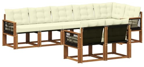 vidaXL Outdoor-Sofagarnitur mit Kissen 8 pcs Natur und Creme, Garten Loungemöbel, modernes Ecksofa, robust Sitzgruppe, Terrassenmöbel für Komfort
