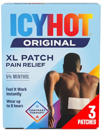 Icy Hot Original Pain Relief Patch, XL Size Comfortable Fabric Patches with Menthol 5%, Ice and Heat Contrast Therapy for Large Areas Including Backaches, Joints, Muscle Strains and Arthritis, 3 ct.
