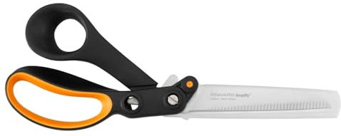 Fiskars Gezahnte Hardware-Schere, Für Rechtshänder, Mit kraftverstärkender Technologie, Länge: 24 cm, Rostfreie Stahl-Klinge/Kunststoff-Griffe, Schwarz/Orange, Amplify, 1020223