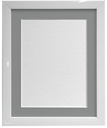 FRAMES BY POST 20mm White Picture Photo Frame with Dark Grey Mount 20 x 16 For Pic Size 16 x 12 (Plastic Glass)