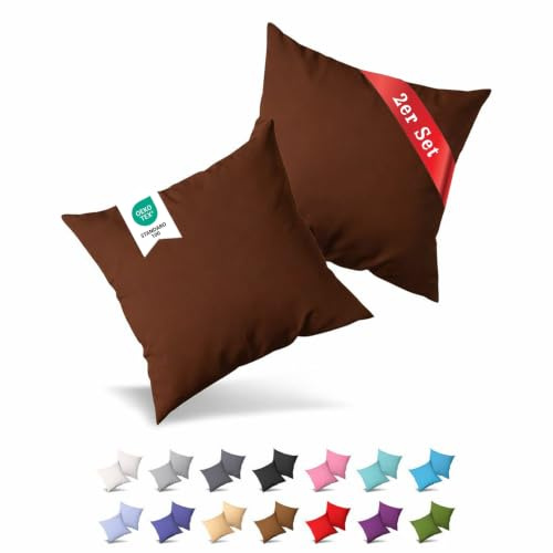 Buymax® Kissenbezug 40x40 cm (2er-Set) 100% Jersey Baumwolle - Kissenbezüge für Kissen 40 x 40 cm - Braun - Kopfkissenbezug mit Reißverschluss - Kissenhülle - Oeko-Tex Zertifiziert