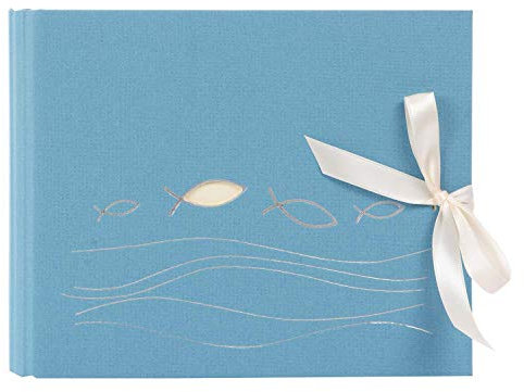 goldbuch Fotobuch für Kommunion, Konfirmation oder Firmung, Ichthys, 24,5x19,5 cm, Mit Spiralbindung, 50 weiße Seiten, 4 Seiten Textvorspann, Naturpapier, Blau, 40 022
