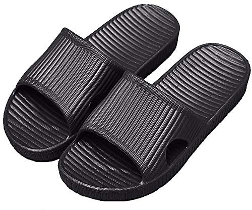 APIKA Frauen Und Männer Anti-Rutsch-Hausschuhe Innengebrauch Im Freien Bad Sandale Soft Foam Sole Pool Schuhe Haus Heim Rutsche(Schwarz,44/45 EU)