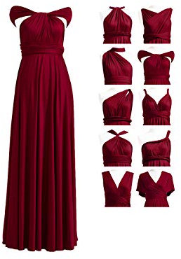 72styles Infinity Kleid mit Bandeau, wandelbares Brautjungfernkleid, lang, Übergröße, Mehrwege-Kleid, Twist-Wickelkleid, Burgunder, Einheitsgröße Mehr