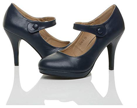 AJVANI Medium high Heel Mary Jane Strap Party Evening Smart Work Court Shoes Size 7 40