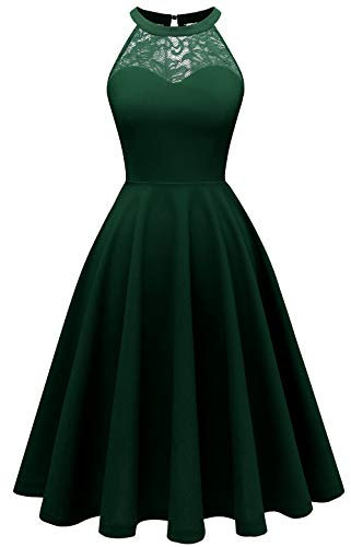 Bbonlinedress Robe Femme Chic et Elegant Robe de Soirée Cocktail Swing Vintage pour Bal Guinguette Fête Mariage Cérémonie Dark Green L
