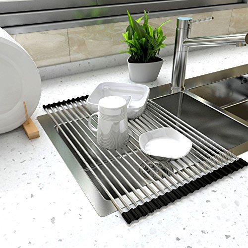 52 x 34cm Piatto Scolapiatti Lavello Roll-Up Dish Stendino 304 Acciaio inossidabile Rack di svuotamento multiuso da appoggio
