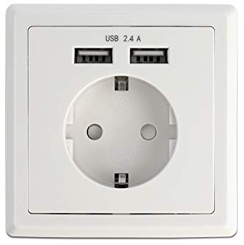 DeLock Schuko Einbausteckdose Unterputz Steckdose mit 2 x USB Ladeport 2.4A, 80x80mm, mit Kindersicherung und USB Kurzschlussschutz, 11471