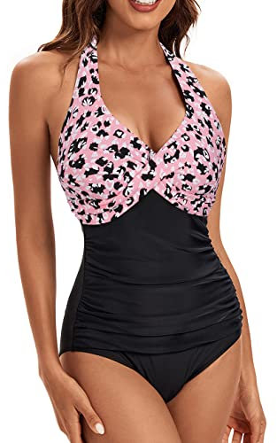 Viloree Femme Maillot de Bain 1 pièce Amincissante Slim Push Up Monokini Dos Nu Bikini Rose Fleur 3XL
