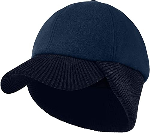 Mens Wool Winter Baseball Cap with Warmer Earflap Outdoor Beanie Ski Visor Hat