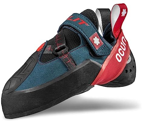 Ocun Bullit Bouldering Shoe | Rock Climbing Shoe, Petrol/Red, 7.5