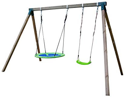| MASGAMES | Columpio AKINA de Madera Cuadrada | Asiento Individual + Asiento Redondo Nido | Anclajes incluidos |