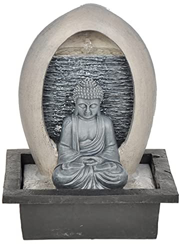 Dehner Zimmerbrunnen Malu mit LED Beleuchtung, ca. 40.5 x 30 x 23 cm, Polyresin, grau/beige