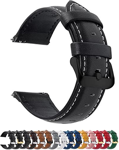 Fullmosa 12 Farben Uhrenarmband, Axus Serie Lederarmband Ersatz-Watch Armband mit Edelstahl Metall Schließe für Herren Damen 14/16/18/20/22/24mm, 20mm Braun+Schwarze Schnalle