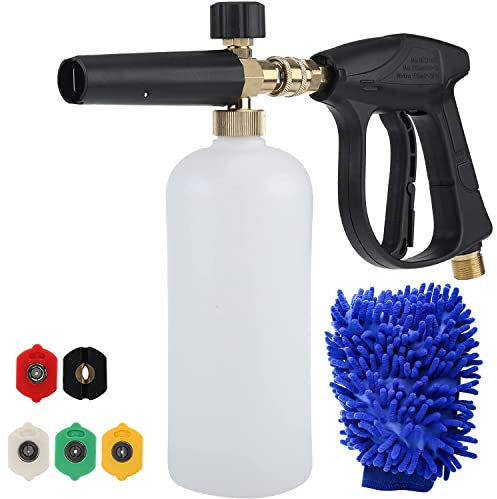 BOOMSTART 8tlg Schaumlanze Hochdruckreiniger Pistole Satz, 1L Einstellbar Schneeschaumlanze mit 1/4 Zoll (6,35 mm) Schnellverbinder, Autowäsche Schaumkanone mit 5 Druckdüsen und Waschhandschuh