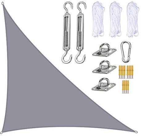 RTWAY Sun Shade Sail, 3 x 4 x 5m Triangle Block Canopy for Patio Right Angle Garden Shade Sails with Fixing Kit, Sunshade Awnings for Outdoor Lawn