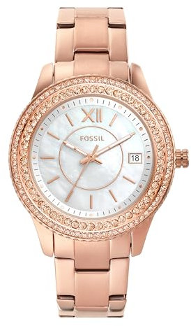 Fossil Montre pour Femmes Stella, Mouvement Date à Trois Aiguilles, Boîtier en Acier Inoxydable or Rose de 37 mm avec Bracelet en Acier Inoxydable, ES5131