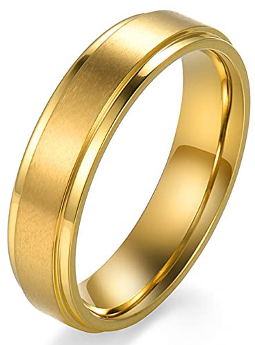 Mabohity Ring Breit Gold 6mm hochglanzpoliert, Titan Ringe, Edle-Elegant Bandring für Damen/Herren, Größe 65
