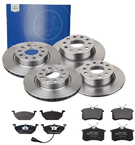 ATE Bremsen-Set 2 Bremsscheiben PowerDisc + Bremsbeläge Einbau Vorne Hinten Bremsscheiben-Set Scheibenbremsen passend für Skoda Yeti 5L VW Golf 5 1K1