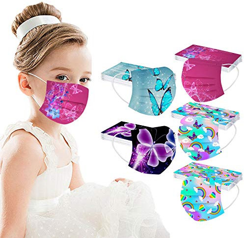 50 Stück Mundschutz Kinder Bunt Einweg mit Motiv Mund und Nasenschutz Halstuch Masken Cartoon Drucken 3lagig Einmal MNS Tücher Staubdicht Atmungsaktiv Bandana Schals für Jungen Mädchen