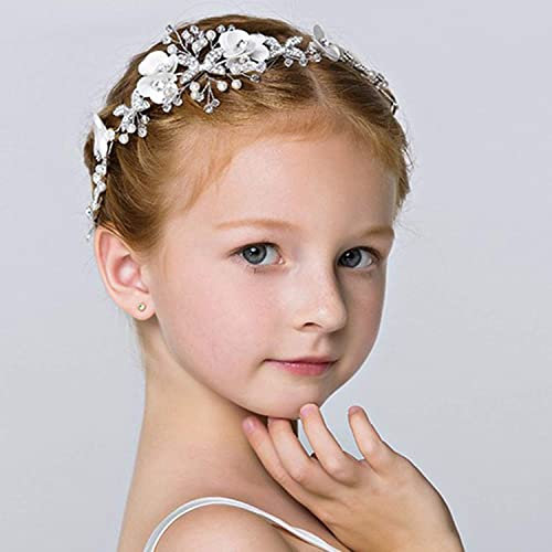 Prinzessin Weiße Blume Kopfschmuck Perlenhaar Kleid Kristall Braut Hochzeit Haarschmuck für Mädchen